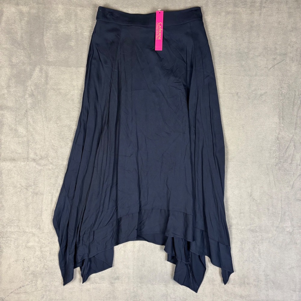 Catherine Malandrino Robin Midi Skirt Navy Blue Handkerchief Hem Size 4 NEW